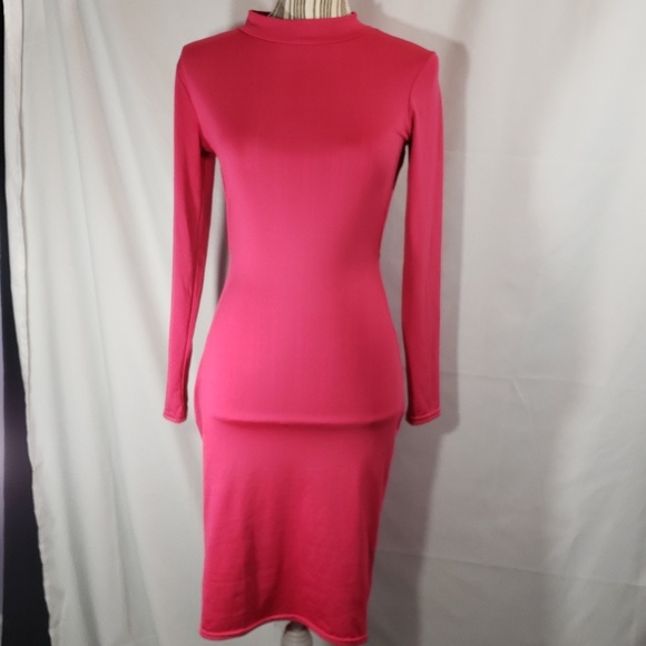 ALLEGRACE Pink Birdcage Back Long Sleeve Bodycon Dress Size Small - Picture 1 of 8